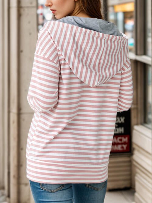 Striped Drawstring Half Zip Hoodie - GemThreads Boutique