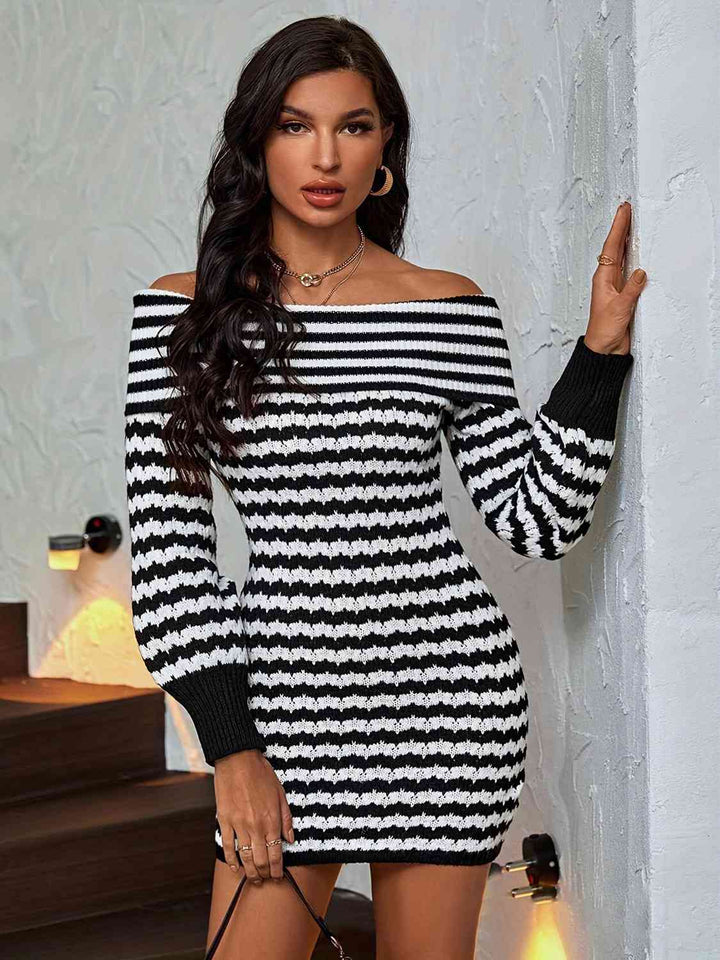 Striped Off-Shoulder Sweater Dress - GemThreads Boutique