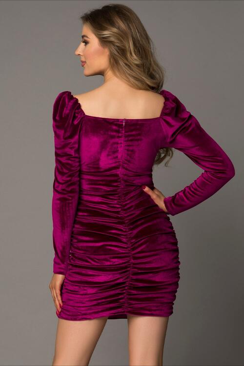 Sweetheart Neck Ruched Long Sleeve Dress - GemThreads Boutique