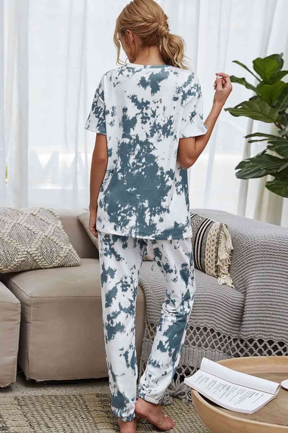 Tie-Dye Tee and Drawstring Waist Joggers Lounge Set - GemThreads Boutique