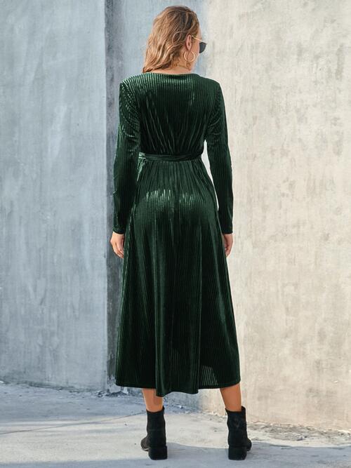 Tie Front Long Sleeve Slit Dress - GemThreads Boutique