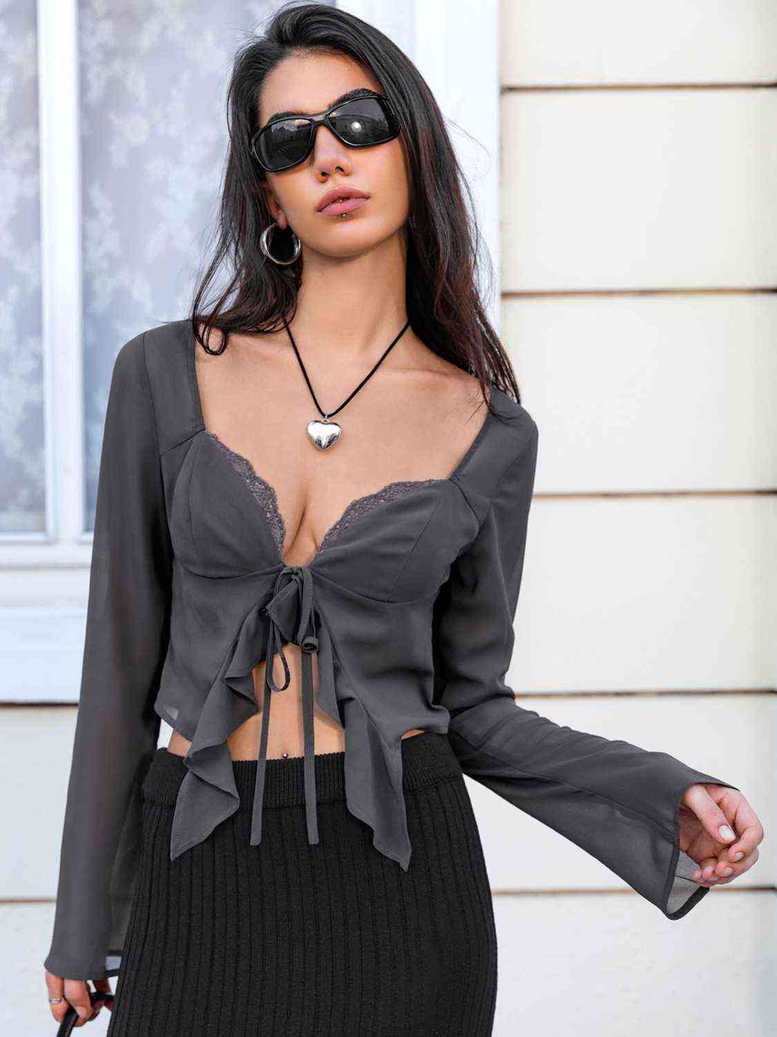 Tie Front Sweetheart Neck Blouses - GemThreads Boutique