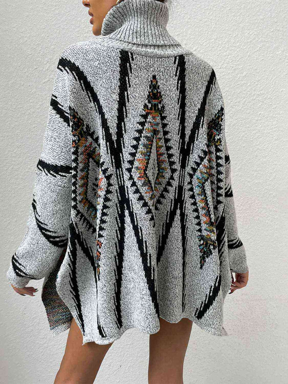 Turtleneck Slit Geometric Sweater - GemThreads Boutique