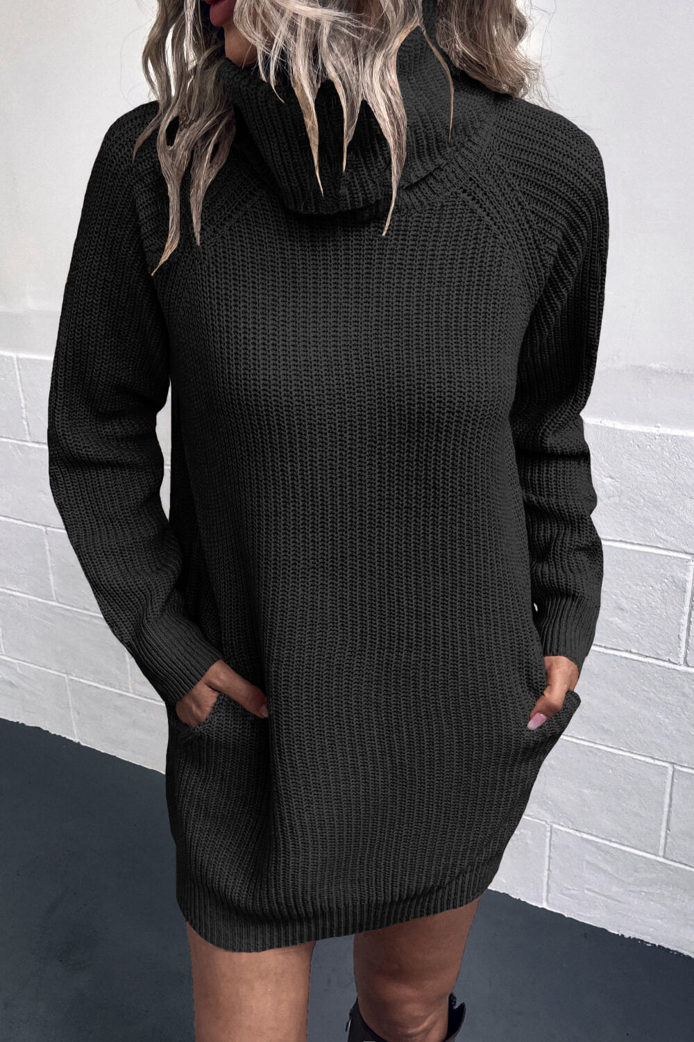 Turtleneck Sweater Dress with Pockets - GemThreads Boutique