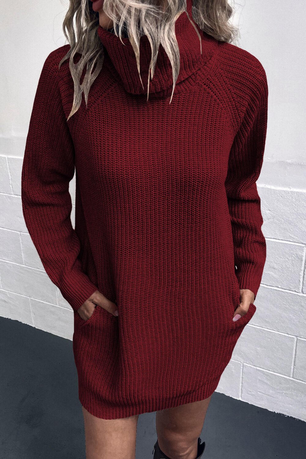 Turtleneck Sweater Dress with Pockets - GemThreads Boutique