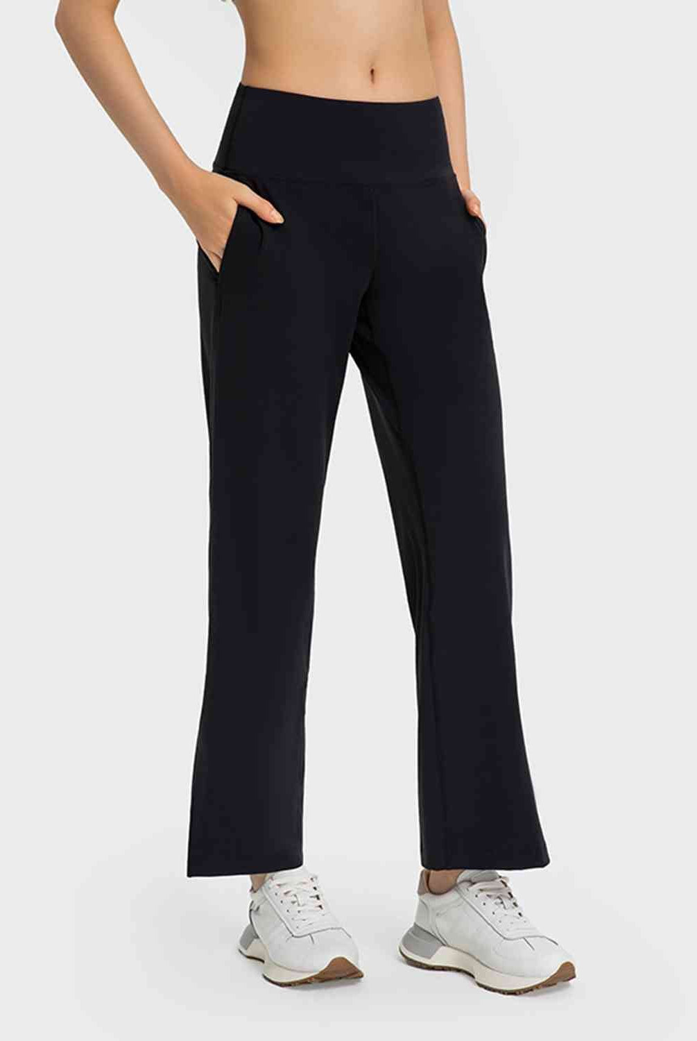 Wide Leg Slit Sport Pants with Pockets - GemThreads Boutique Wide Leg Slit Sport Pants with Pockets