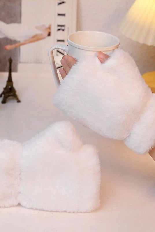 Winter Fashion: Plush Warm Gloves for Women - Rabbit Cat Mittens with Flexible Half Finger Design - GemThreads Boutique