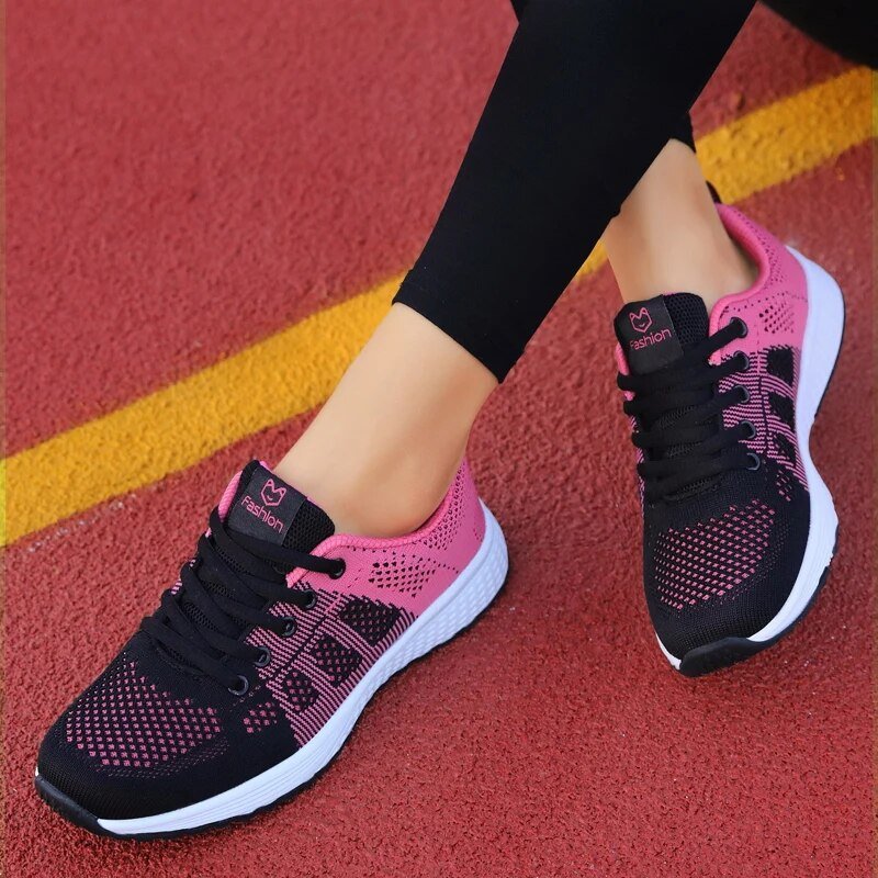 Women Casual Shoes Breathable Walking Mesh Flat Shoes Sneakers Women 2022 Tenis Feminino Pink Black White - GemThreads Boutique