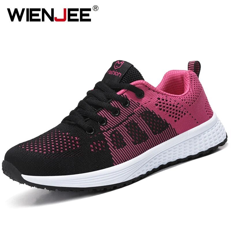 Women Casual Shoes Breathable Walking Mesh Flat Shoes Sneakers Women 2022 Tenis Feminino Pink Black White - GemThreads Boutique