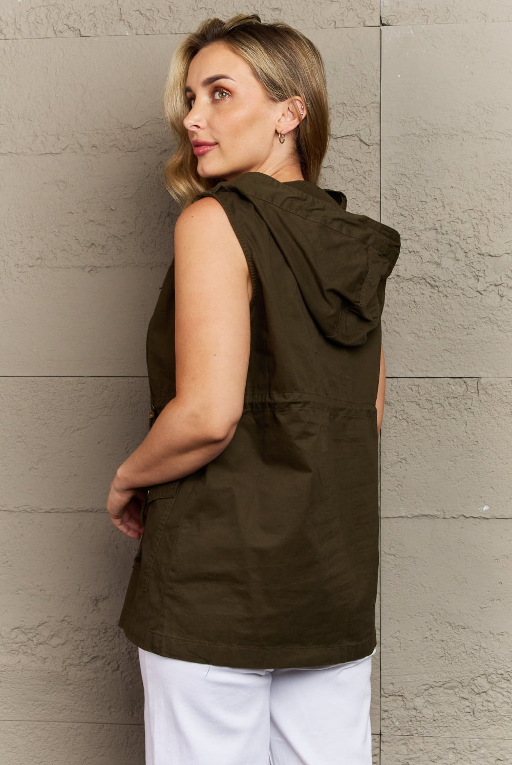 Zenana More To Come Full Size Military Hooded Vest - GemThreads Boutique